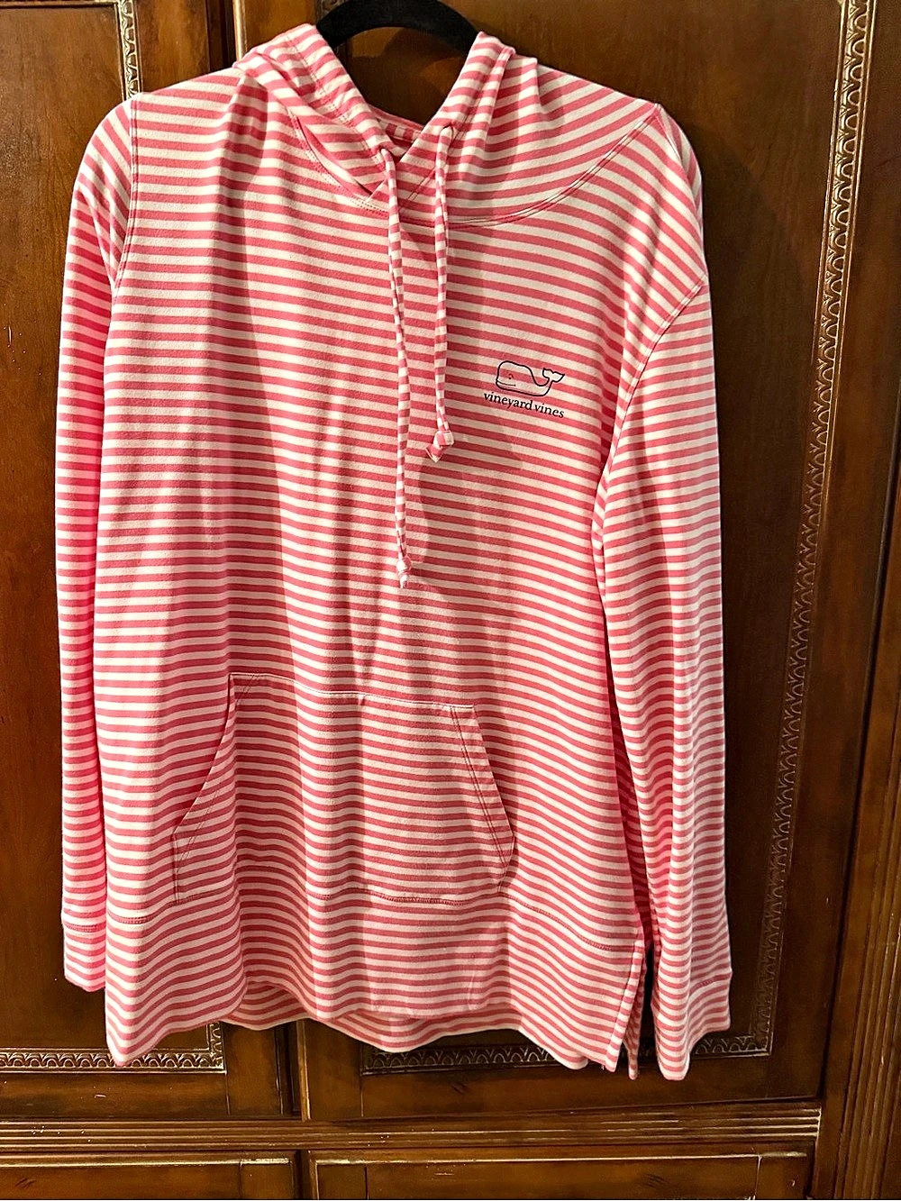 vineyard vines Pink and White Striped Whale Terry Pullover Hoodie Pink & White